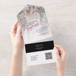 Moderne Chic Laten we onze bruid fotograferen QR-c All In One Uitnodiging