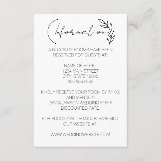 Moderne Chic Leaf Monogram bruiloft Informatiekaartje (Voorkant)