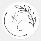 Moderne Chic Leaf Monogram bruiloft Ronde Sticker (Voorkant)