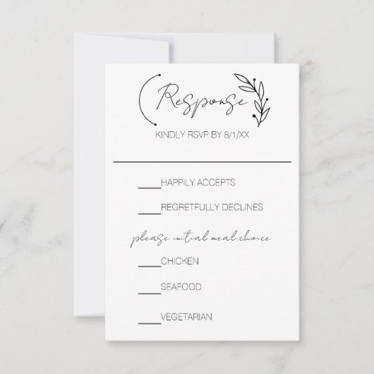 Moderne Chic Leaf Monogram bruiloft RSVP Kaartje (Voorkant)