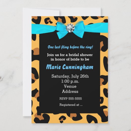 Moderne Chic Leopard Print Aqua Blue Bow Party Kaart (Voorkant)