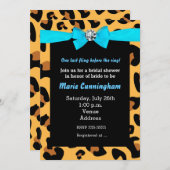 Moderne Chic Leopard Print Aqua Blue Bow Party Kaart (Voorkant / Achterkant)