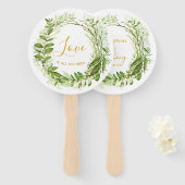 Moderne Chic Love krans gepersonaliseerde bruiloft Handwaaier (Voorkant en achterkant)