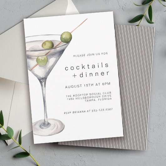 Moderne Chic Martini Cocktails en Dinner Party Kaart