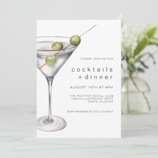 Moderne Chic Martini Cocktails en Dinner Party Kaart (Staand voorkant)