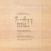 Moderne Chic Minimal Zwart Eenvoudige Boho Wedding Acryl Uitnodigingen (Voorkant)