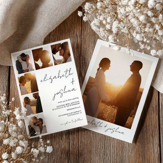 Moderne Chic Minimalist Namen 7-Foto Grid Wedding Kaart