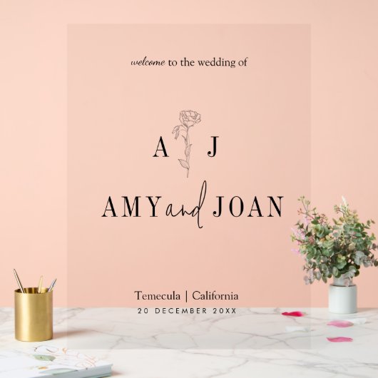 Moderne Chic Minimalistische Bloemige Trouw Welkom Acryl Bord (Huwelijk)