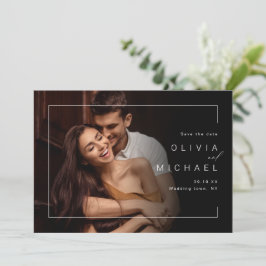 Moderne chic minimalistische foto trouwkaart uitno save the date