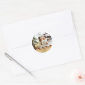 Moderne Chic Minimalistische Rood & Goud Kerstfoto Ronde Sticker (Envelop)