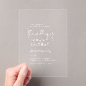 Moderne Chic Minimalistische Witte Eenvoudige Boho Acryl Uitnodigingen (Insitu (Draagbaar))