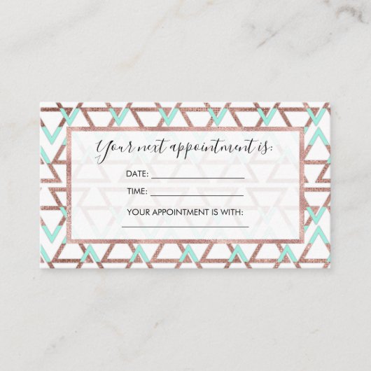 Moderne Chic Mint Green Roos Gold Glitter Triangle Afsprakenkaartje (Voorkant)
