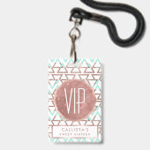 Moderne Chic Mint Green Roos Gold Glitter Triangle Badge (Voorzijde met lanyard)