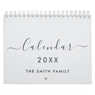 Moderne Chic Mist Blauwe 2027 Typografie Familiena Kalender