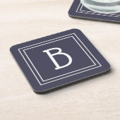 Moderne Chic Monogram Blauwe & Witte Initiaal Bier Onderzetter (Linkerzijde)