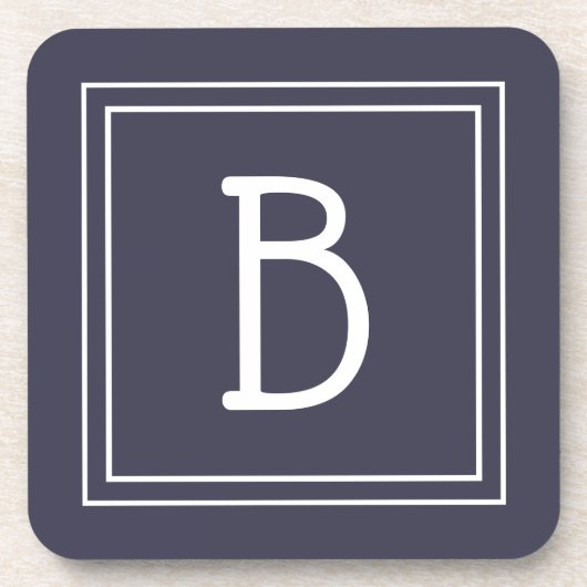 Moderne Chic Monogram Blauwe & Witte Initiaal Bier Onderzetter (Voorkant)