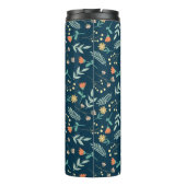 Moderne Chic Monogram Blauwgroen Floral Cadeau Thermosbeker (Achterkant)