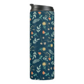 Moderne Chic Monogram Blauwgroen Floral Cadeau Thermosbeker (Geroteerd rechts)