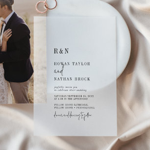 Moderne Chic Monogram Eenvoudige Rustieke Trouwen Vellum Uitnodigingen