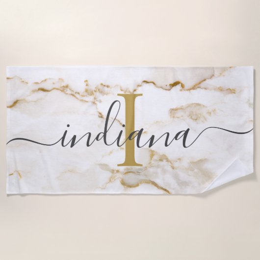 Moderne Chic Monogram Marmer Look Maatwerk Strandlaken (Voorkant)