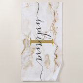Moderne Chic Monogram Marmer Look Maatwerk Strandlaken (Voorkant)