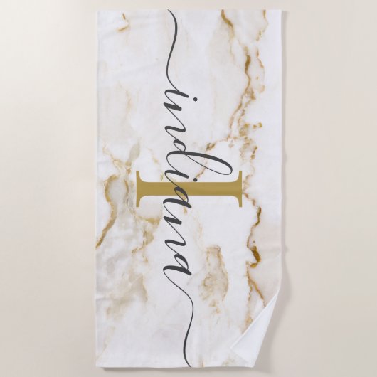 Moderne Chic Monogram Marmeren Look Custom Strandlaken (Voorkant)