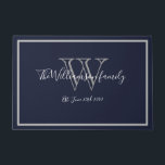 Moderne Chic Monogram Script Name Weddenschap Welk Deurmat<br><div class="desc">Moderne Chic Monogram Script Name Wedding Welcome Doormat. Gepersonaliseerd ontwerp van witte, grijze monogram met bruine en bruideachternaam en datum vastgesteld op een blauw marinekleding. Een unieke gave voor pasgetrouwden. Levendig voor hun nieuwe leven samen. Klik personaliseren deze sjabloon om het snel en gemakkelijk aan te passen. Wordt wereldwijd snel...</div>