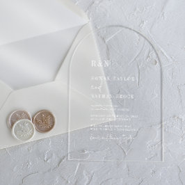 Moderne Chic Monogram Wit Boog Landelijke Trouwfee Acryl Uitnodigingen