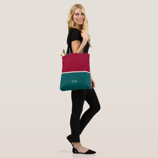 Moderne Chic Monogrammed Canvas tas Wine Red Green (Op model)