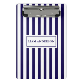 Moderne Chic Navy Blauw & Wit Verticale Strepen Mini Klembord