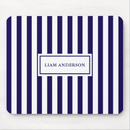 Moderne Chic Navy Blauw & Wit Verticale Strepen Muismat