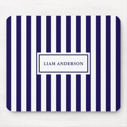Moderne Chic Navy Blauw & Wit Verticale Strepen Muismat (Voorkant)