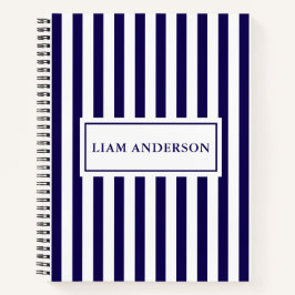 Moderne Chic Navy Blauw & Wit Verticale Strepen Notitieboek