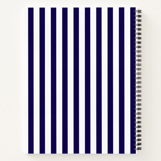 Moderne Chic Navy Blauw & Wit Verticale Strepen Notitieboek (Achterkant)