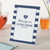 Moderne Chic Navy Blauwe & Witte Bruiloft Reclamebord Met Voetstuk (Insitu)