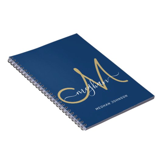 Moderne Chic Navy Gouden Initialen Monogram Notitieboek (Rechterzijde)