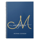 Moderne Chic Navy Gouden Initialen Monogram Notitieboek (Voorkant)