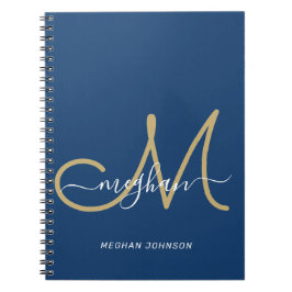 Moderne Chic Navy Gouden Initialen Monogram Notitieboek