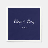 Moderne Chic Navy White Huwelijkspapier Servet (Voorkant)