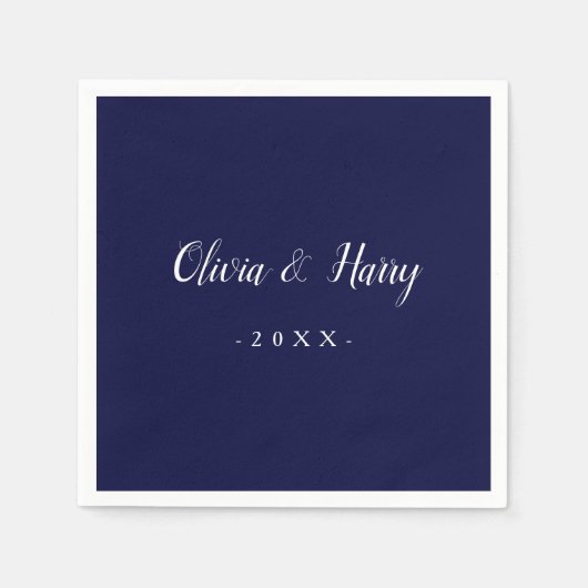 Moderne Chic Navy White Huwelijkspapier Servet (Voorkant)