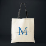 Moderne chic navyblauwe monogram elegante scriptna tote bag<br><div class="desc">Moderne navyblauwe witte monogram elegante moderne scriptnaam boodschappentas</div>