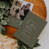 Moderne Chic Olijfgroene QR Code Foto Bruiloft Kaart