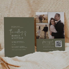 Moderne Chic Olijfgroene QR Code Foto Bruiloft Kaart