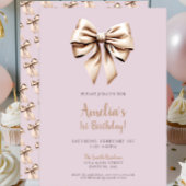 Moderne Chic Paarse Coquette Bow 1e verjaardag Kaart