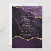 Moderne Chic Paarse Trouw Gouden Agaat Huwelijk  Kaart (Voorkant)