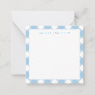 Moderne Chic Pastel Lichtblauwe Gingham Plaid Rut Notitiekaartje