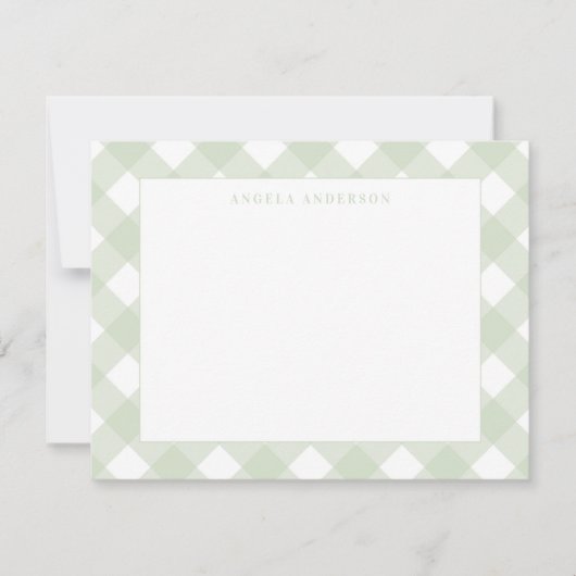 Moderne Chic Pastel Muntgroene Gingham Plaid Check Notitiekaartje (Voorkant)
