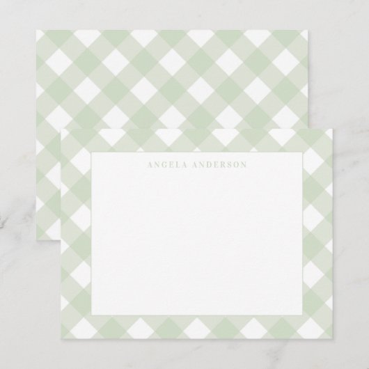 Moderne chic pastelkleurig mintgroen gingham gerui notitiekaartje (Voorkant / Achterkant)
