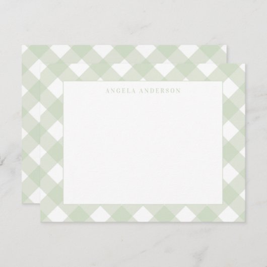 Moderne chic pasteltint mintgroene gingham geruit  notitiekaartje (Voorkant / Achterkant)
