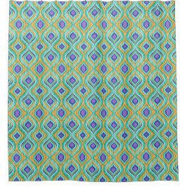 Moderne Chic Peacock Feather Ikat Pattern Shower Douchegordijn